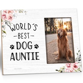 Kneaotoaji Dog Auntie Frame Gifts - Best Auntie Aunt Gifts from Nephew Niece, Auntie Gift Ideas, World's Best Dog Auntie Wooden Photo Frames Gifts for Tabletop or Wall Hanging, 4x6 Photo