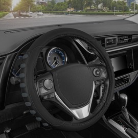 Motor Trend FlexGrip Steering Wheel Cover for Cars – Standard 15 inch Car Steering Wheel Cover, Black and Charcoal Gray Steering Wheel Protector for Auto Truck Van SUV