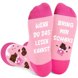 QZOSZ Small Gifts for Women Socks with Saying "WENN DU DAS LESEN KANNST BRING MIR SCHOKI Birthday Valentine's Day Gift for Her Wife Funny Socks Anniversary Wedding Anniversary Gifts for Women, pink