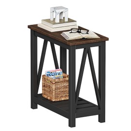 ChooChoo Farmhouse End Table, Rustic Vintage Narrow End Side Table with Storage Shelf for Small Spaces, Nightstand Sofa Table for Living Room, Bedroom Black