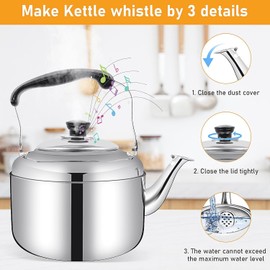 Stovetop Kettle 5 L Stainless Steel Whistling Tea Kettle with Universal Base, Cool Grip Bakelite Handle, Classic Kitchen Tea Pot, Stove Top Kettles for Boiling Water, Making Coffee - Silver
