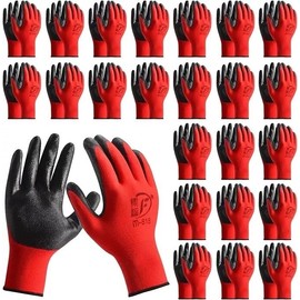 Ruiyang 24 Pairs Red And Black Worker Gloves Handling Safety Work Gloves General handling, Builders Construction, Engineering, Maintenance, Material Handling, Packing Warehouse (Large)