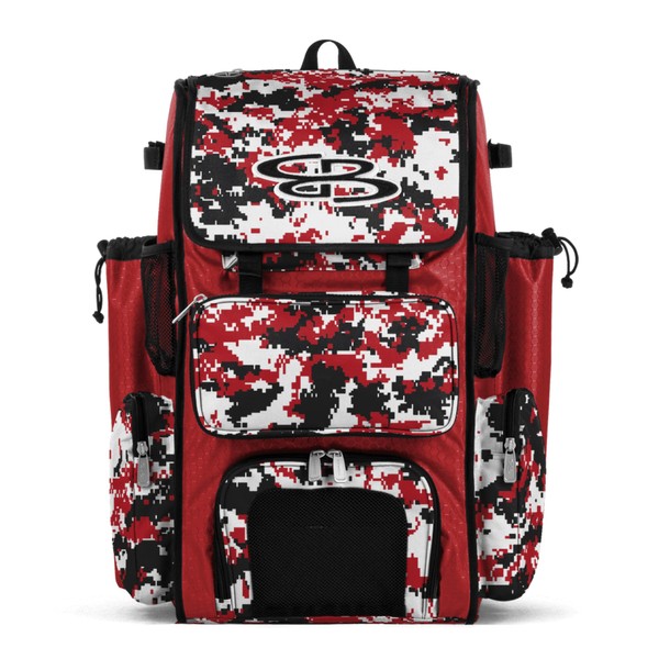 Boombah Superpack Bat Pack -Backpack Version (no wheels) - Holds 4 Bats - Camo Red/Black - For Baseball or Softball