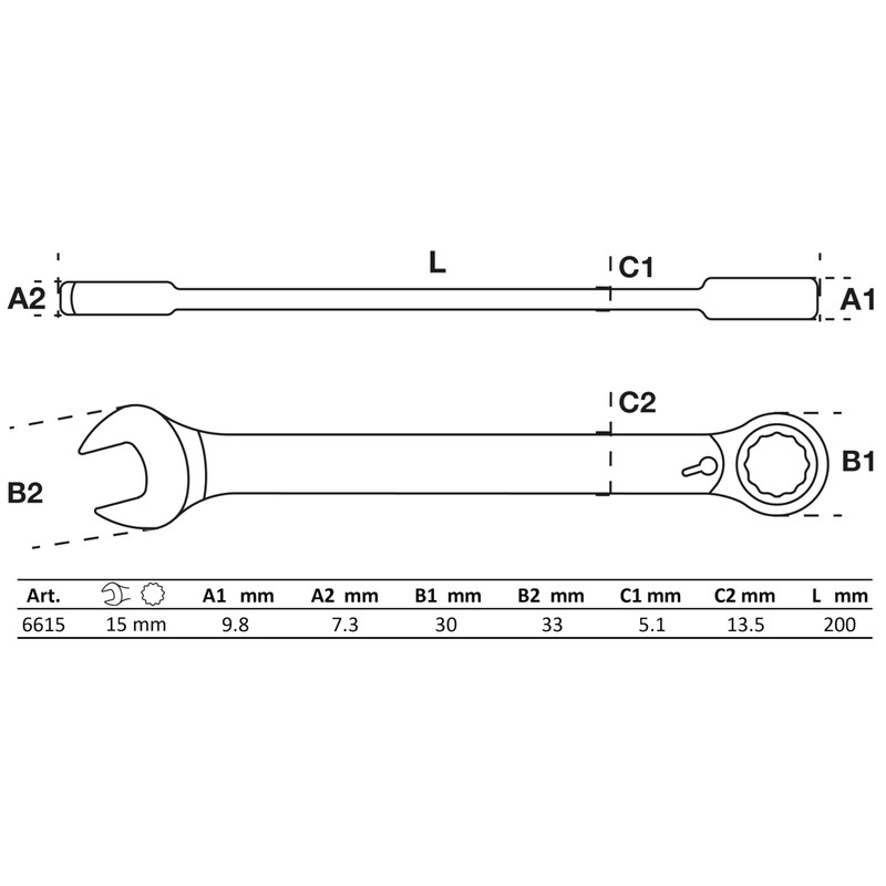 BGS 6615 | Ratchet Ring Spanner | Switchable | SW