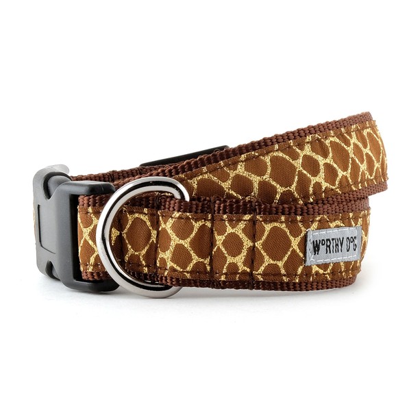 The Worthy Dog Giraffe Print Adjustable Designer Pet Dog Collar , Brown, XS