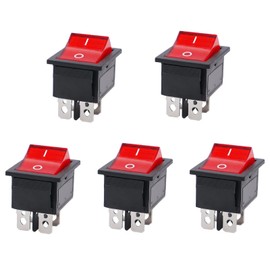 KCD4 5Pcs Power Heat Press Rocker Power Switch 125V/20A 250V/16A 4 Pin 2 Position ON/Off Rocker Toggle Switch Red Button with Light