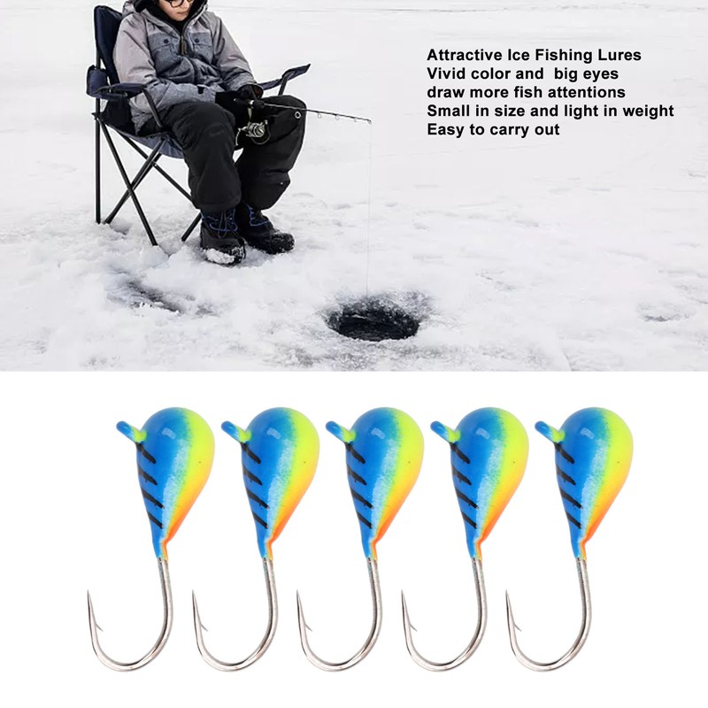 5 Pcs Ice Fishing Jigs Kit High Carbon Steel Ice