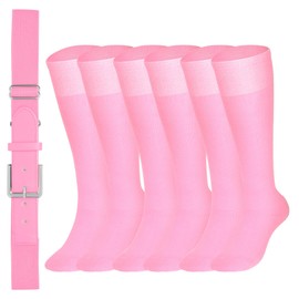 XZQTIVE 3 Pairs of Baseball Socks and 1 Baseball Belt Combo Set Adjustable Softball Belt and Softball Socks for Youth Adult, Light Pink, Medium