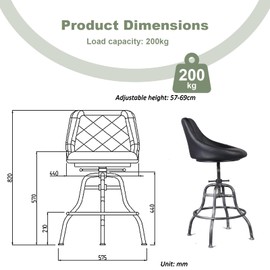 Diwhy Industrial Design Metal Adjustable Height PU Backrest Seat Chair Vintage Bar Stool Black Leather Seat