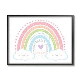 Stupell Industries Dream Over The Rainbow Smiley Face Clouds, Designed by AE Design Black Framed Wall Art, Pink
