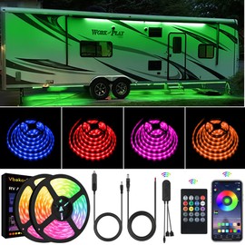 Vbakor RV Awning Lights, 50FT RV Underglow Led Lights Kit, 12V Multi-Color Exterior Neon Accent Underbody Strip Lights for Camper Motorhome with Extension Cable, Music Sync, Waterproof
