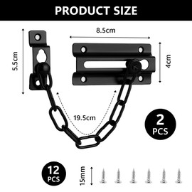 Flintronic 2PCS Door Chain, Security Chain Lock for Front Door, Heavy Duty Safety Chain Door Lock, Anti Theft Door Chains Internal Door Lock, Suitable for Home, Hotel, Bedroom (Black)