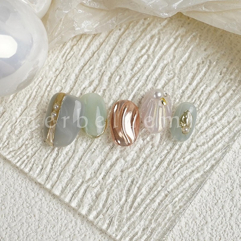 Herbeluemily Nail Tip, Short, Handmade, 3D Storage Case, 10 Pieces,