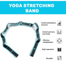 WHYCNJL 1 Piece Elastic Yoga Strap Yoga Stretching Band Stretch Band with 9 Loops Fitness Stretch Band for Yoga, Pilates, Strength Training and Flexibility