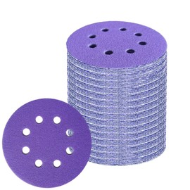 Crossarctic 125mm Sanding Discs 100Pcs Orbital Sander Discs Hook and Loop Sanding Pads for Random Orbital Sander, 60 80 120 240 320 Grits Purple Sanding Discs
