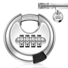 mizikuu Round Shackle Lock, 70 mm Padlock with Combination Code, 4 Digit Security Lock, Stainless Steel, Weatherproof, 9.5 mm Shackle Thickness, Pinch Protection, Trailer Lock for Shed, Fence, Storage