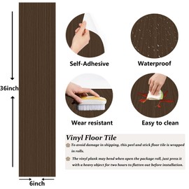 Peel and Stick Floor Tile 36" x 6"x 6 Packs/ 9 Sq Thicken Wood Plank Flooring DIY Self-Adhesive Laminate Flooring Waterproof for Kitchen Bedroom Living Room Bathrooms Easy for Home Decor Vinyl