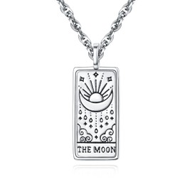 TANGPOET The Moon Tarot Cards Necklace for Women 925 Sterling Silver Vintage The Moon Tarot Rectangle Pendants Dogtag Amulet Jewelry Good Luck Birthday Christmas Gifts for Her