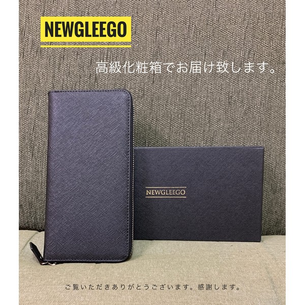 New Greigo Men's Long Wallet, Cowhide Leather, YKK Zipper, black