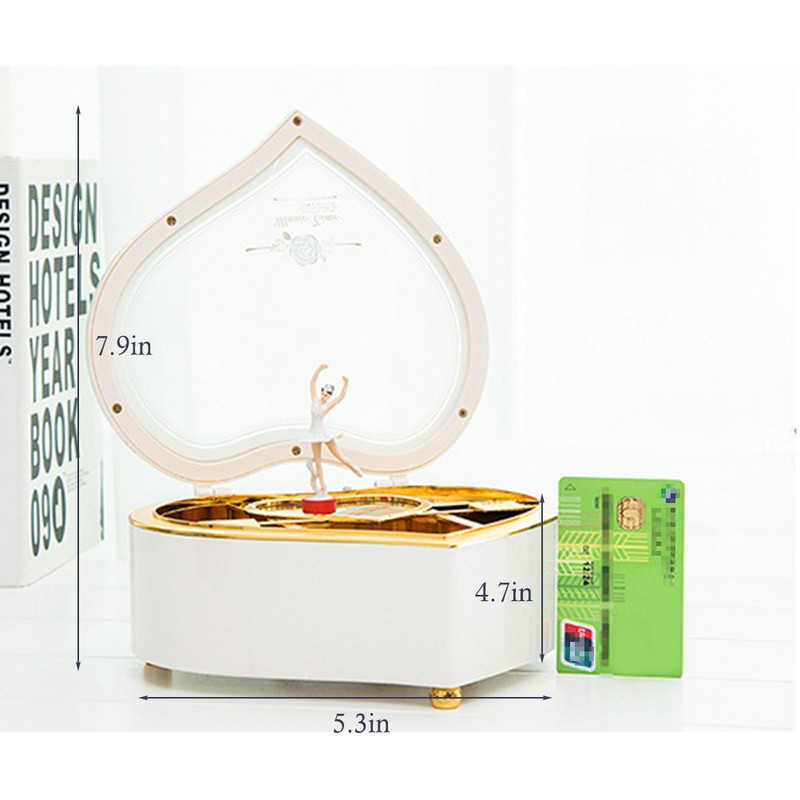 Heart Shape Dancing Ballerina Music Box Jewelry Box Carousel Swivel