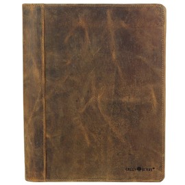 Greenburry Vintage A4 Leather Zip Writing Case Conference Folder Documents College Folder BV-GB-5AM-25, brown