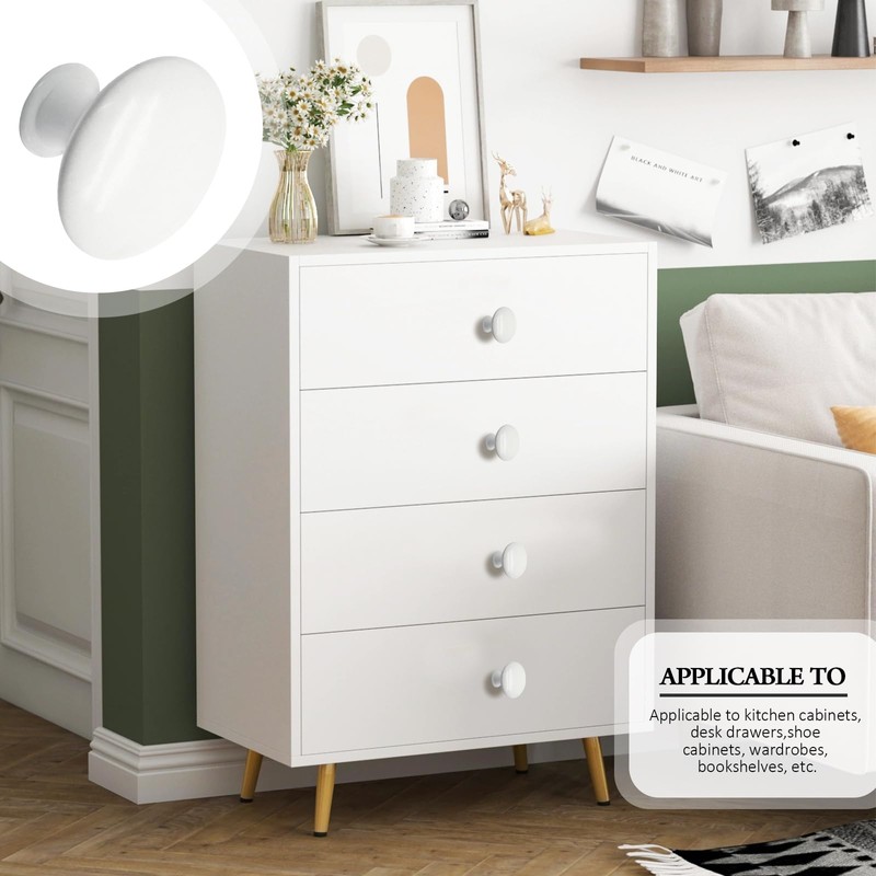 Jiozermi 6 Pcs White Round Antique Brass Kitchen Cabinet Knobs