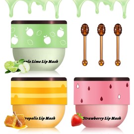 3 Unidades De Bálsamo Labial De Abeja, Tarro De Miel, Miel, Fresa Y Manzana. Mascarilla Labial Nocturna Hidratante Y Sedosa. Productos Para El Cuidado De Los Labios Durante La Noche(Miel + F