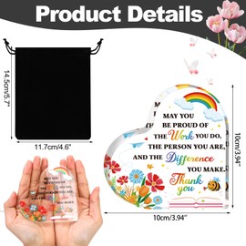 DPKOW Thank You Teacher Gifts for Women, Heart-Shaped Acrylic Plaque Teacher Appreciation Gifts Birthday Christmas Nursery Teaching Assistant Gift, Heart Paperweight Keepsake