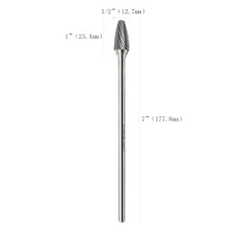 SF-5 Tungsten Carbide Burr Tree Shape Radius End Double Cut Rotary Burr File (1/2” Cutter Dia X 1”Cutter Length) 1/4'' Shank,6"Long Shank, for Die Grinder Drill,Metal Carving, Polishing,Engraving