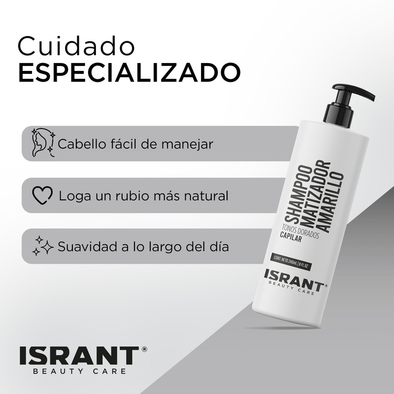 ISRANT | Shampoo Matizador Amarillo para Rubios y Decolorados -
