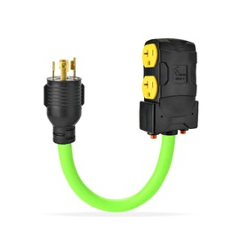 30 Amp to 20Amp Generator Distribution Adapter, L14-30P to 4 X 5-20R/15R 4-Prong to Mutiple Household Outlet w/ 20amp Circuit Breaker 1.5FT