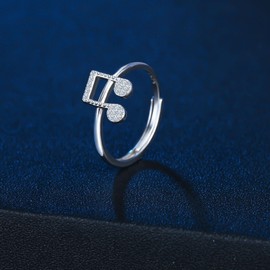 MICMIF Ring Music Note Silver 925 for Women Girls Adjustable Ring Silver with Zirconia Music Band Ring Treble Clef Stacking Ring for Wife Girlfriend Mother, Silver Silver Zirconia, Cubic Zirconia