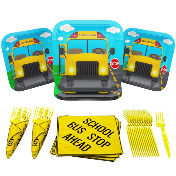 School Bus Value Party Supplies Pack (58+ Pieces for 16