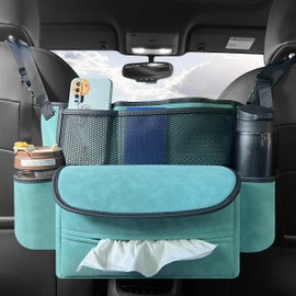 JEYODA Car Suede Seat Organizer High-capacity Seat Back Pouch Central Storage for Pickup SUVs Double-sided Tissue Storage Handbag Holder Car Accessories (Blue)