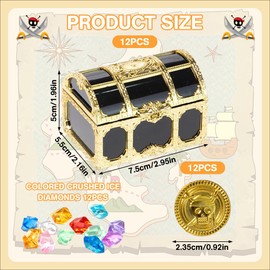 Neikafan 12 Stück Mini Piraten Schatztruhe,12 Edelsteine für Kinder und 12 Goldmünzen Schatzkiste Klein Plastik für Süßigkeiten Spielzeug für Piraten Deko Kindergeburtstag Piratenparty