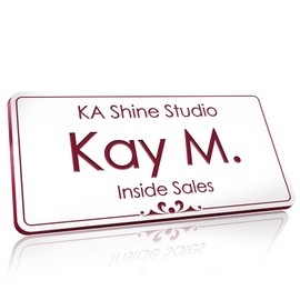 Custom Name Tag, Custom Name Badge, 1.5" x 3", 18 Colors, Durable Engravable Impact Acrylic Material, Made in The USA by My Sign Center (White-Burgundy)