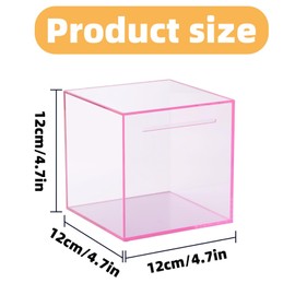 DYUEE Clear Piggy Bank 12 x 12 x 12cm Acrylic Piggy Square Money Box, Break to Open Piggy Bank Money Saving Box Smash for Budget and Save, Coin and Cash（Pink）