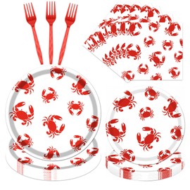 Yoyuspy Crab Boil Party Tableware Supplies, 96PCS Seafood Boil Paper Plates and Napkins Set, Disposable Birthday Baby Shower Crab Seafood Dinnerware