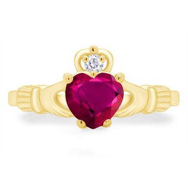 Jewel Zone US Heart Cut Simulated Ruby & Cubic Zirconia Claddagh Ring In 14k Yellow Gold Over Sterling Silver Jewelry Gift For Her Ring Size-10
