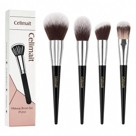 4PCS Face Makeup Brushes Set, Soft Synthetic Bristles for Foundation Powder Blush Sculpting, Essential Brush Kit for Daily Use, Black