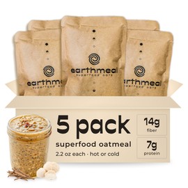 Superfood Oats - 20+ Superfoods + 14 Grams of Fiber Per Serving, Gluten Free High Fiber Oatmeal With Cacao Nibs, Chia Seeds, Cinnamon, Lion’s Mane, Reishi, Ashwagandha – Vegan Superfood Breakfast - Lite Fuel (Pack of 5)