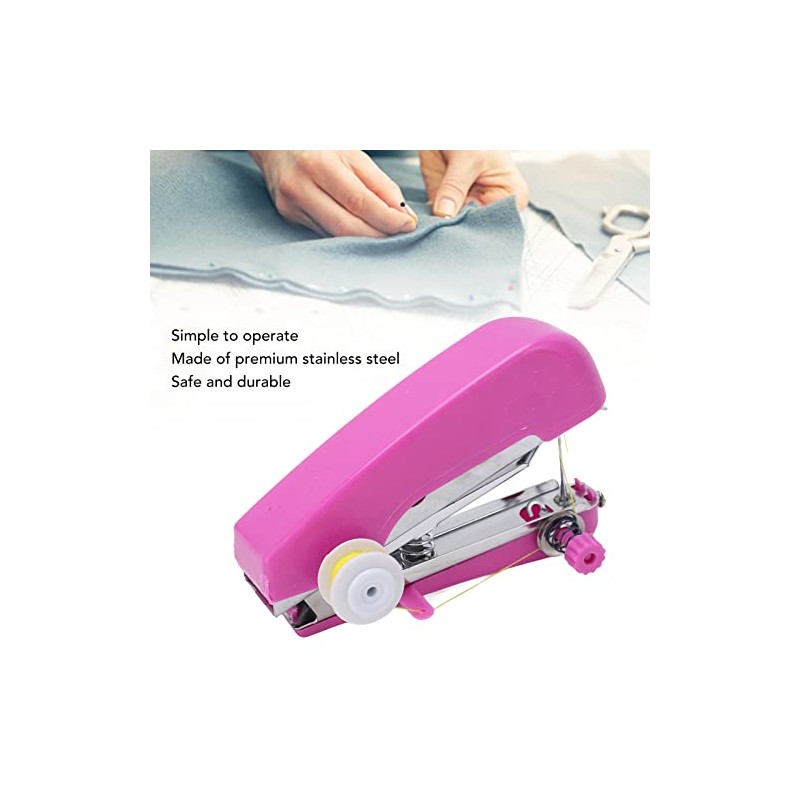 Pssopp Mini Single Stitch Handheld Sewing Machine, Pink, Hand Powered,