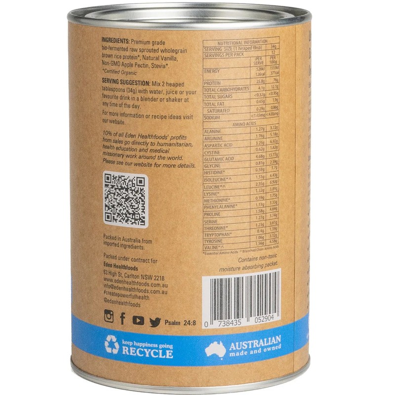 Eden Healthfoods Ultimate Protein Sprouted Brown Rice Vanilla 1kg