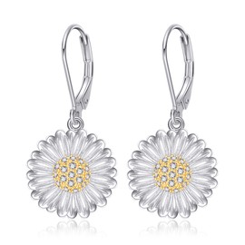 Daisy Earrings Sterling Silver Leverback Daisy Dangle Drop Earrings Daisy Flower Jewelry for Women Girls, Sterling Silver, not known