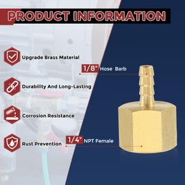 Kozelo Pack of 2 Brass Hose Barbed Fittings Adapter Connector 1/8" Hose Barb to 1/4" NPT Female Fittings for Home Machines, Massage Bathtubs, and Irrigation Systems