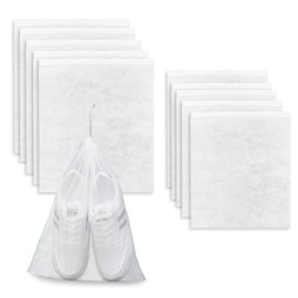 FuninCrea Pack of 10 Shoe Bags Travel Breathable & Dustproof Shoe Storage Drawstring Closure Boot Bag Shoe Bag Clear Shoe Organiser for Trainers, Leather Shoes, Boots, White, Breathable