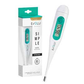 Evolu Waterproof Digital Thermometer - Temperature Measurement in Mouth, Rectal or Armpit in 10 Seconds for Babies, Children, Adults - High Precision at 0.1 °C - Easy to Read Display Storage Box