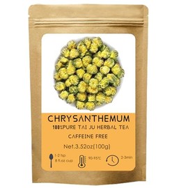 MOORCHOCO - Top Grade Chinese Chrysanthemum Tea - 3.52oz/100g - Premium Natural Dried Chrysanthemum Flower - Tai Ju Herbal Tea Loose Leaf - Non-GMO - Caffeine-free - Sweet & Fresh