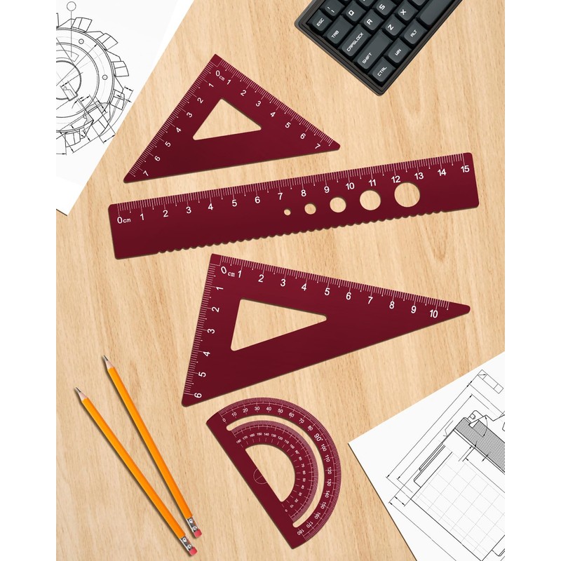 Honagu Triangular Ruler Set, 4 Pieces Aluminum Alloy Ruler, Metal