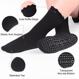 COZYOFFI Pilates Socks Non Slip: Grip Socks for Yoga Hospital Black Pink Light Blue